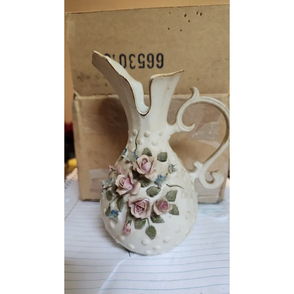 Vintage Lefton‎ China #839 Floral Ewer Pitcher Vase Hand Painted Roses Japan
